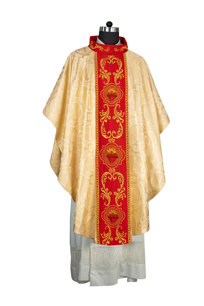 Gothic Style Chasuble with Sacred Heart Embroidered Orphrey