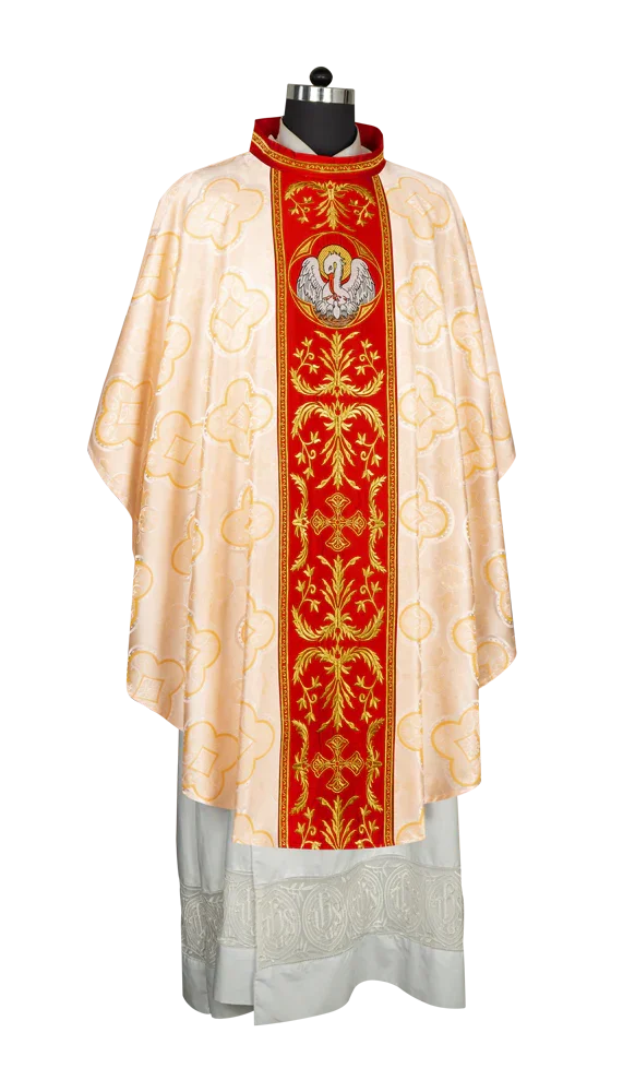 Gothic Chasuble with Ornate Pelican and Cross Embroidery