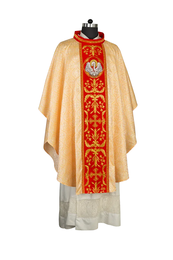 Gothic Chasuble with Ornate Pelican and Cross Embroidery
