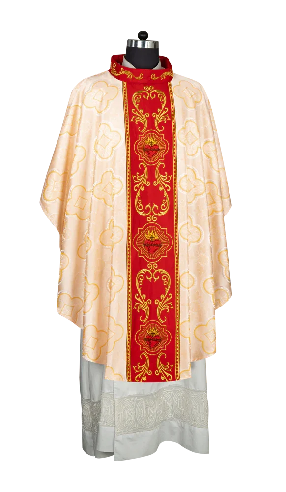 Gothic Style Chasuble with Sacred Heart Embroidered Orphrey