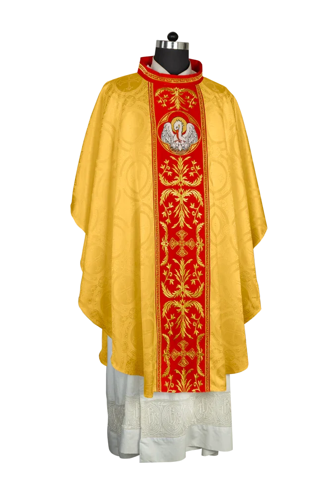 Gothic Chasuble with Ornate Pelican and Cross Embroidery