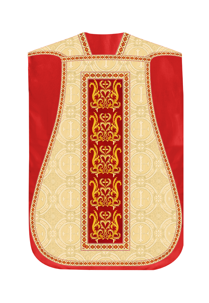 Liturgical Roman Chasuble Vestment With Spiritual Motifs and Trims