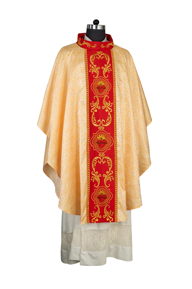 Gothic Style Chasuble with Sacred Heart Embroidered Orphrey