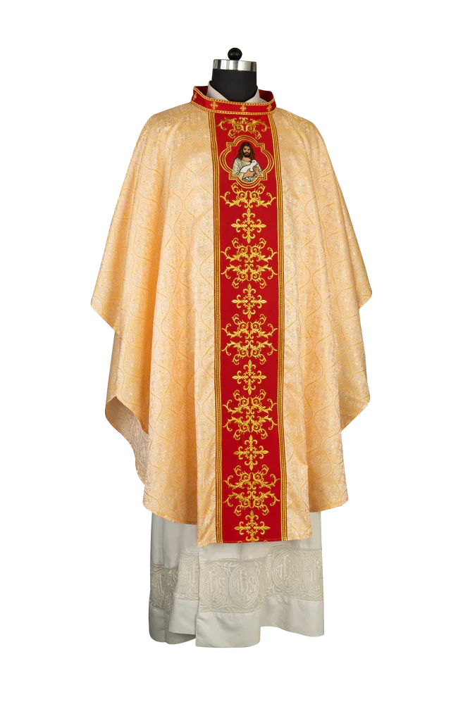 Liturgical Chasuble with Intricate Embroidery of Jesus and the Lamb