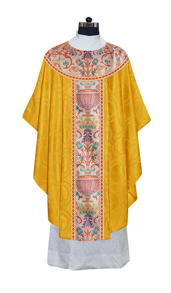 Gothic Chasuble in Coronation Tapestry Enhanced with Orphrey and Trims
