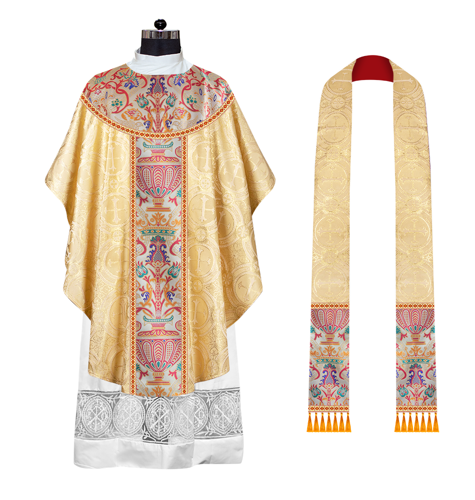Gothic Chasuble in Coronation Tapestry Enhanced with Orphrey and Trims