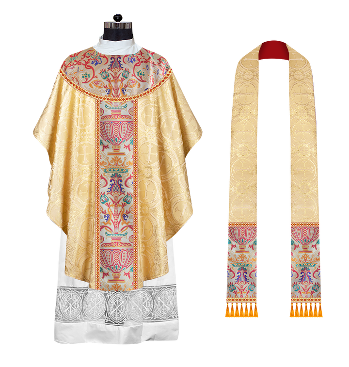 Gothic Chasuble in Coronation Tapestry Enhanced with Orphrey and Trims