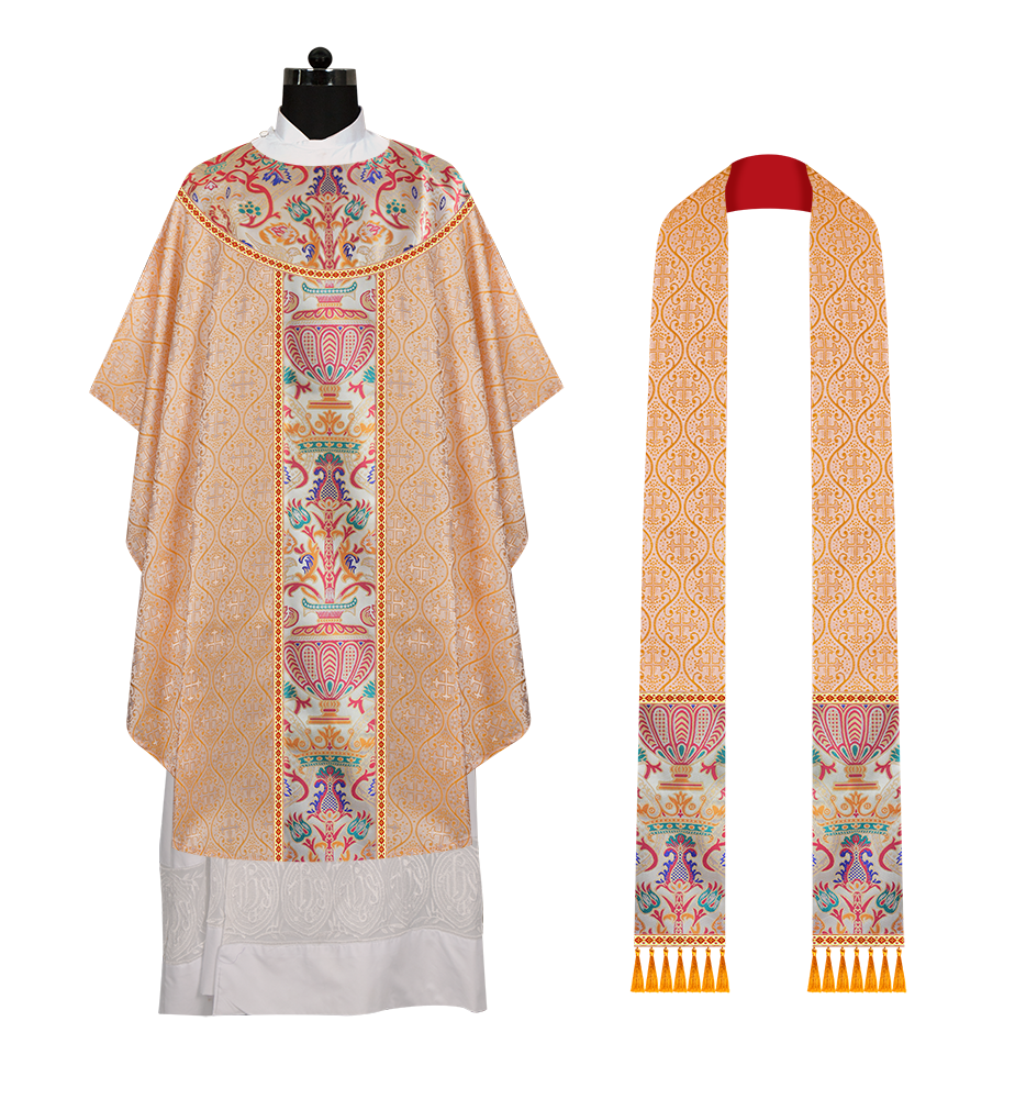 Gothic Chasuble in Coronation Tapestry Enhanced with Orphrey and Trims