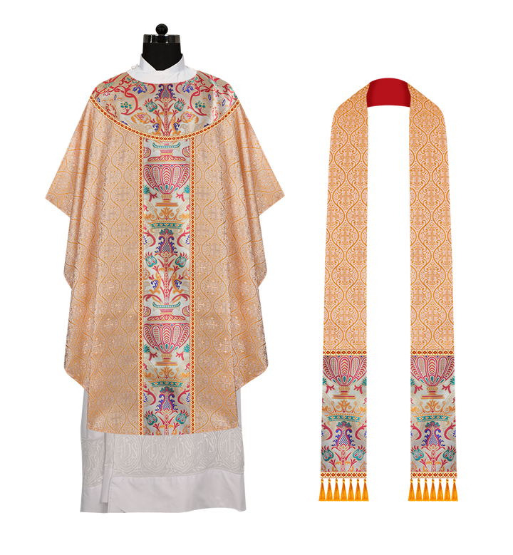 Gothic Chasuble in Coronation Tapestry Enhanced with Orphrey and Trims