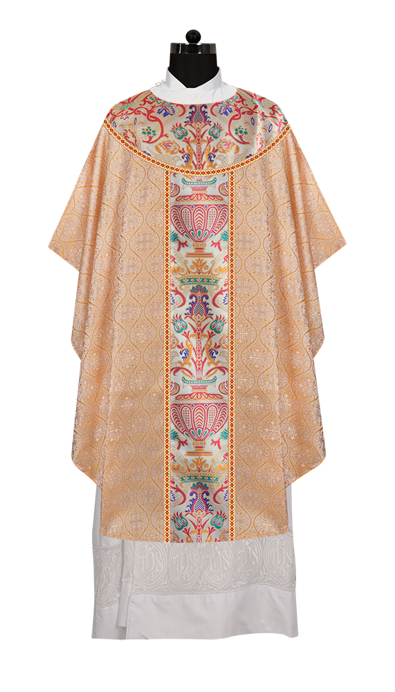 Gothic Chasuble in Coronation Tapestry Enhanced with Orphrey and Trims