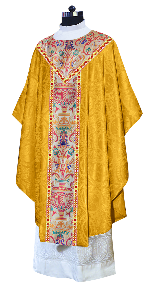 Gothic Chasuble in Coronation Tapestry Enhanced with Orphrey and Trims