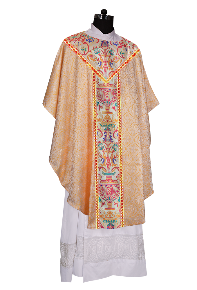 Gothic Chasuble in Coronation Tapestry Enhanced with Orphrey and Trims