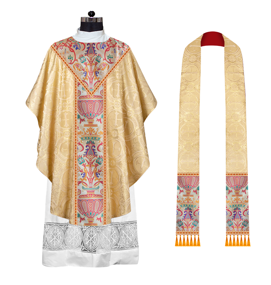 Gothic Chasuble in Coronation Tapestry Enhanced with Orphrey and Trims