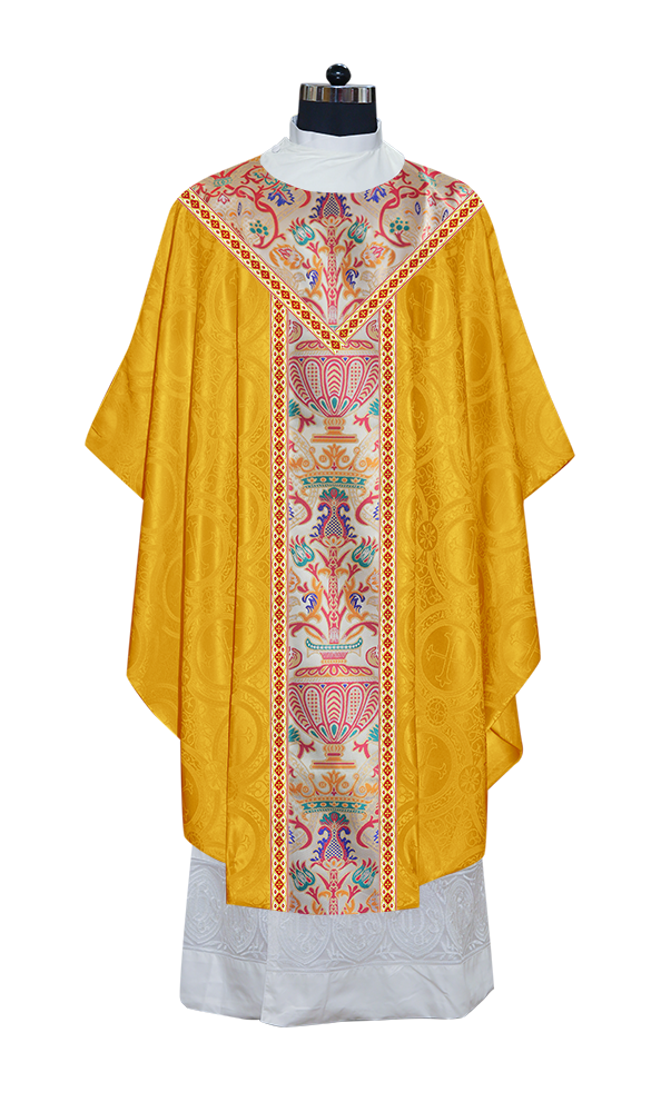 Gothic Chasuble in Coronation Tapestry Enhanced with Orphrey and Trims