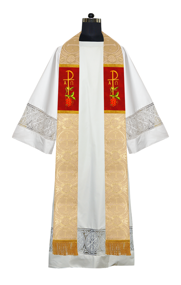 Chi Rho with Grapes Embroidered Clergy Stole