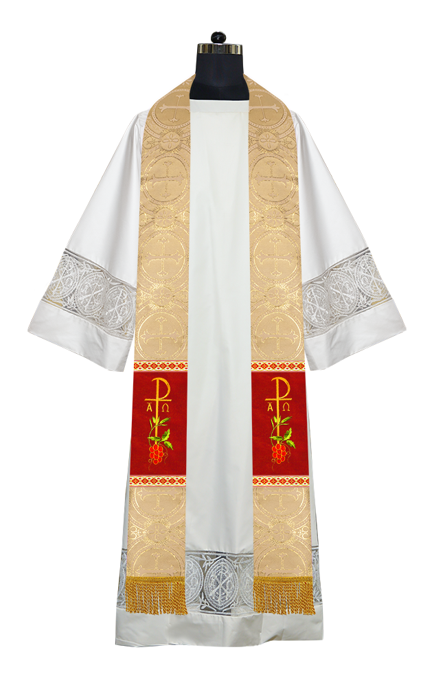 Embroidered Chi Rho with Grapes Clergy Stole