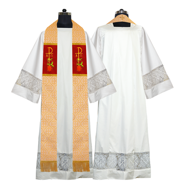 Chi Rho with Grapes Embroidered Clergy Stole