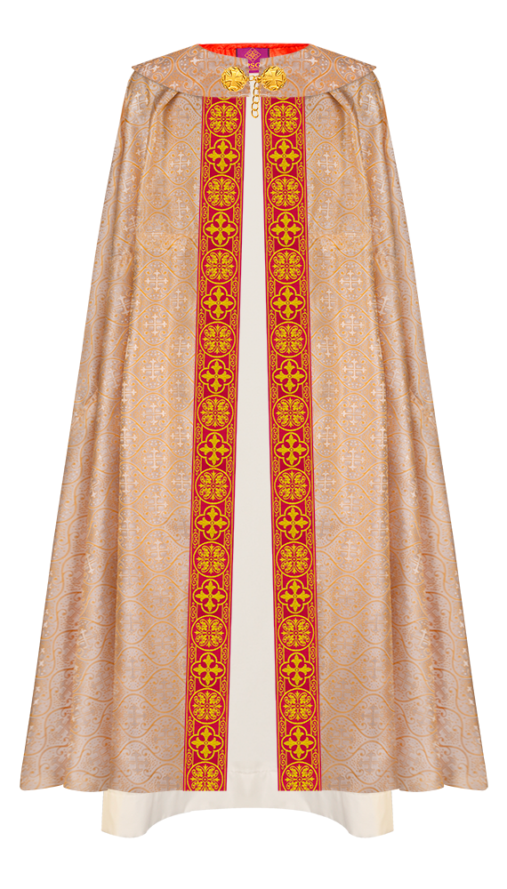 Gothic Cope Vestment with Cross type Braided Trims and motif