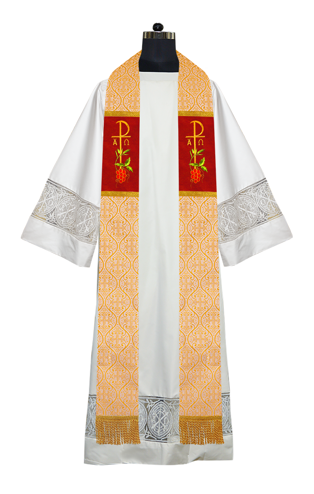 Chi Rho with Grapes Embroidered Clergy Stole