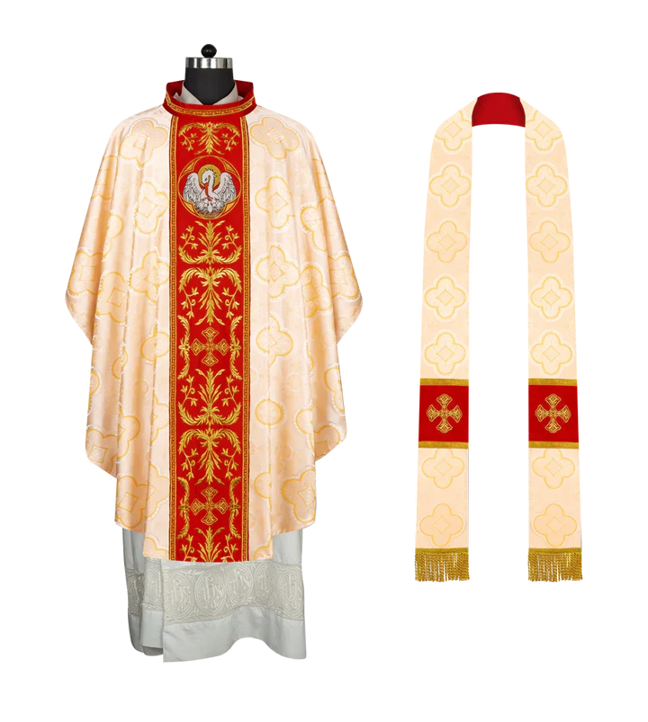 Gothic Chasuble with Ornate Pelican and Cross Embroidery