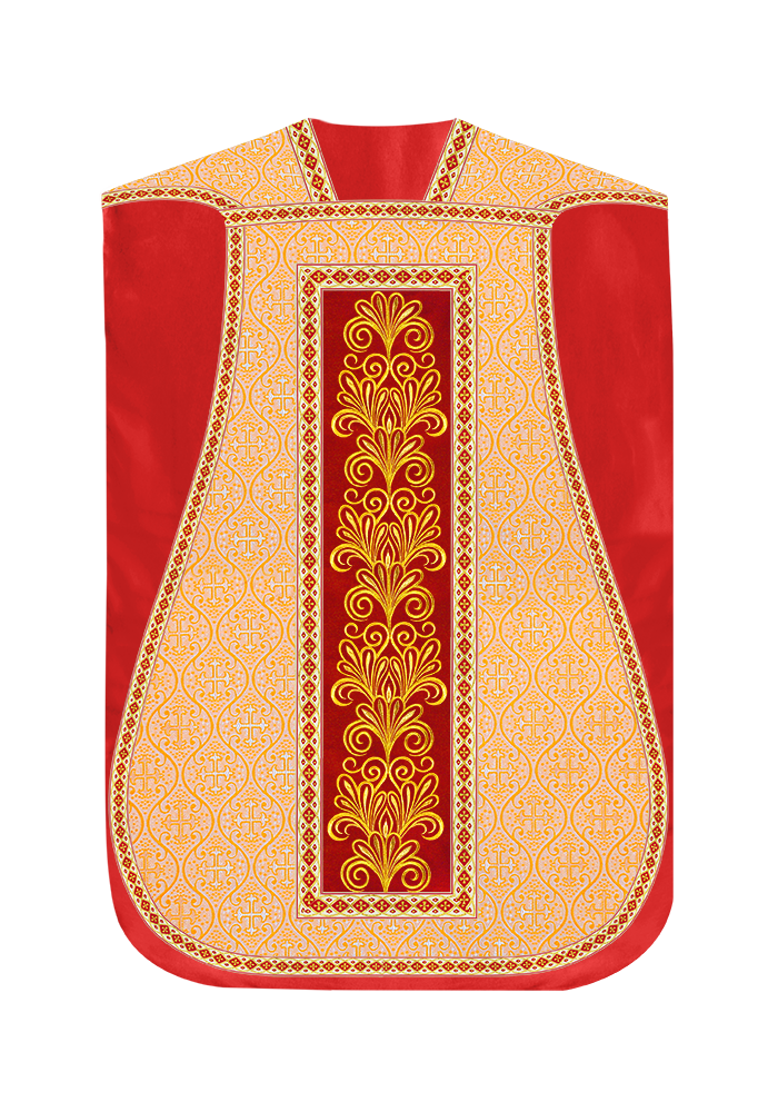 Roman Chasuble Vestment enriched With Coloured Braids and Trims