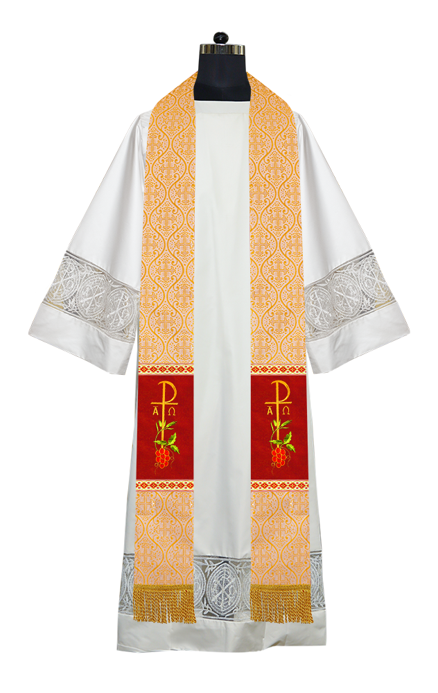 Embroidered Chi Rho with Grapes Clergy Stole