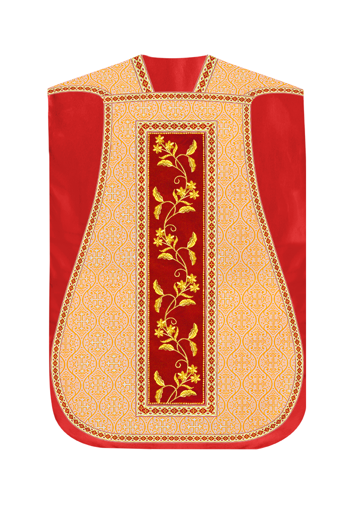 Roman Chasuble Vestment With Floral Design and Trims