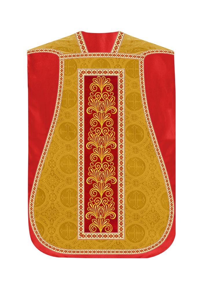 Roman Chasuble Vestment enriched With Coloured Braids and Trims