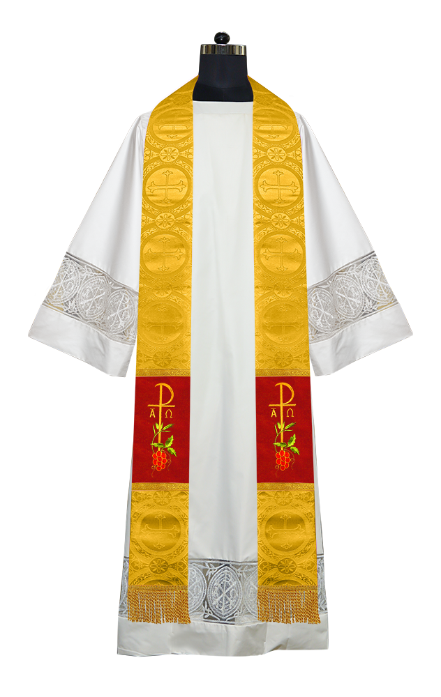 Estola sacerdotal bordada con Chi Rho y uvas