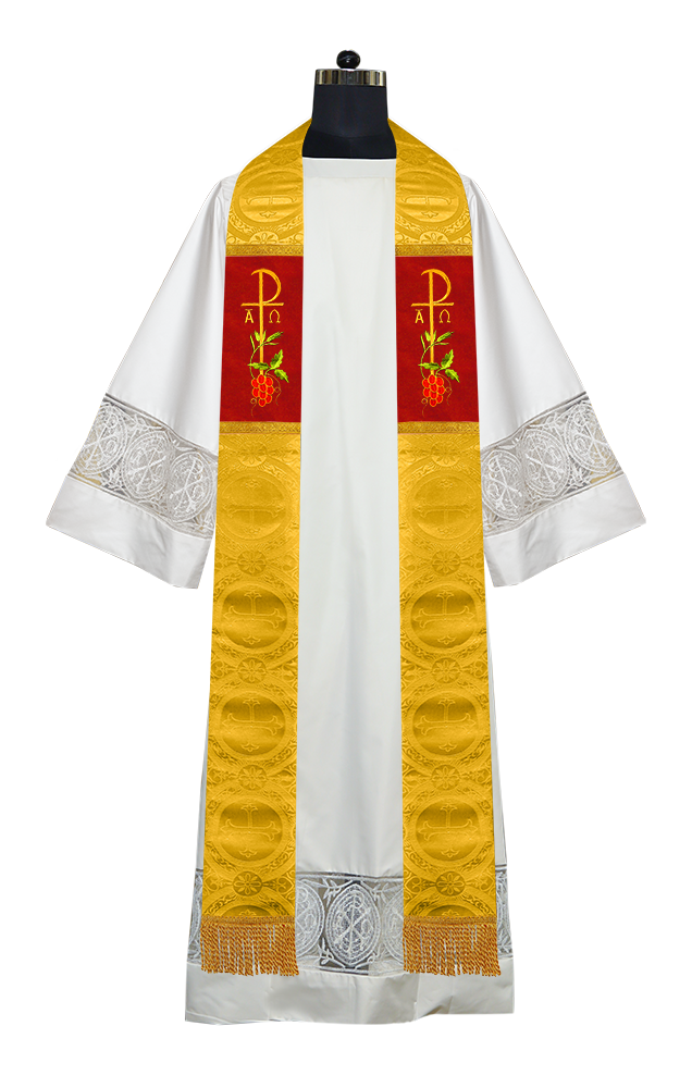 Chi Rho with Grapes Embroidered Clergy Stole