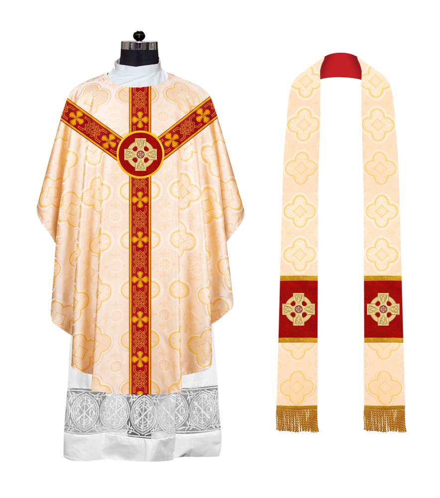 Gothic Chasuble adorned with lace and CEEC Motif