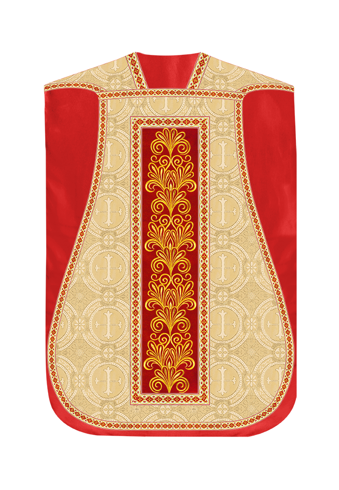 Roman Chasuble Vestment enriched With Coloured Braids and Trims