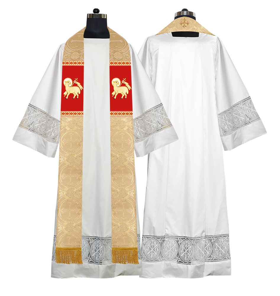 Liturgical Stole with Embroidered Motif and Trims