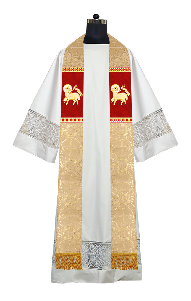 Liturgical Stole with Embroidered Motif and Trims