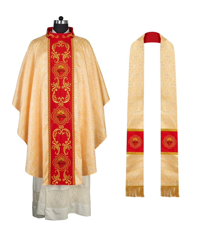 Gothic Style Chasuble with Sacred Heart Embroidered Orphrey