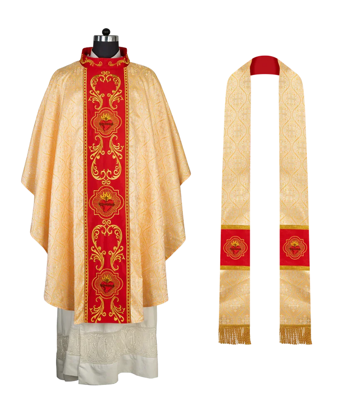 Gothic Style Chasuble with Sacred Heart Embroidered Orphrey