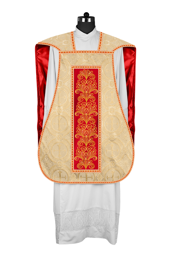 Roman Chasuble Vestment enriched With Coloured Braids and Trims