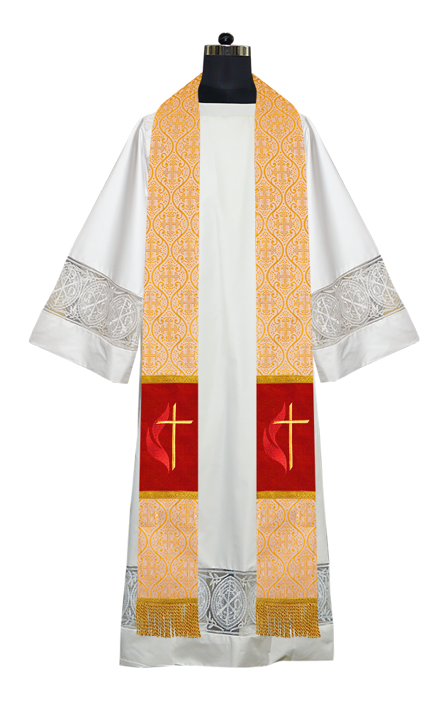 Cross and Flame Embroidered Priest Stole