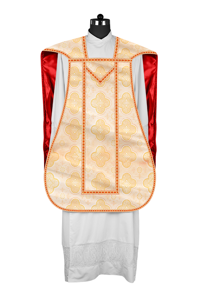 Casulla romana con motivos y ribetes adornados 