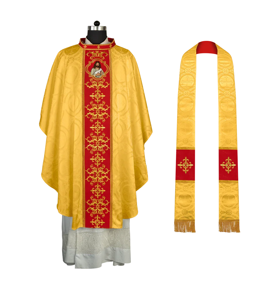 Liturgical Chasuble with Intricate Embroidery of Jesus and the Lamb