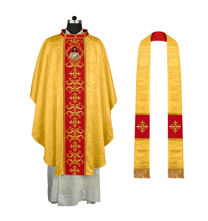 Liturgical Chasuble with Intricate Embroidery of Jesus and the Lamb