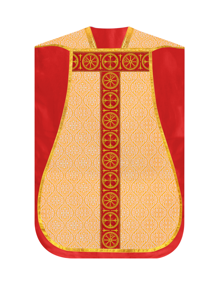 Roman Chasuble Vestment with Spiritual Motif and Ornate Braids