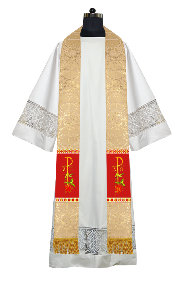 Embroidered Chi Rho with Grapes Clergy Stole