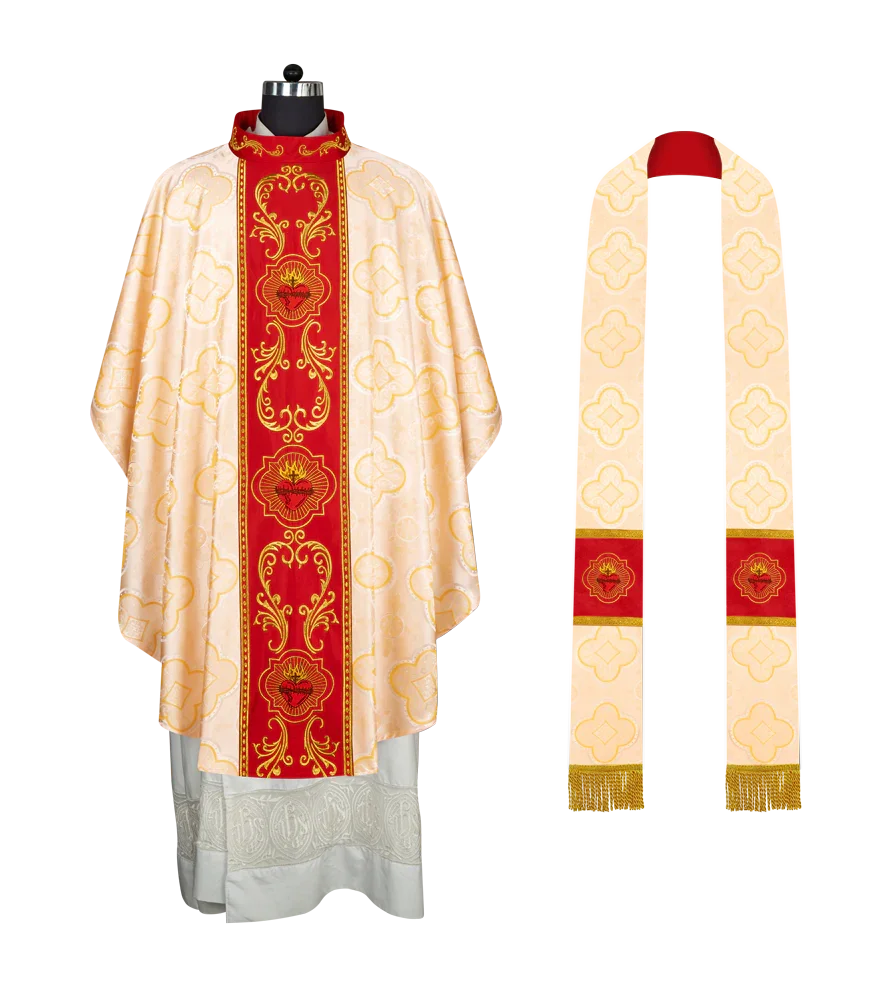Gothic Style Chasuble with Sacred Heart Embroidered Orphrey