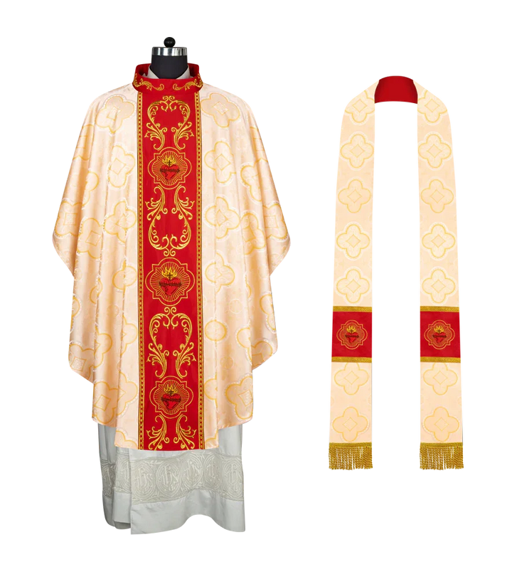 Gothic Style Chasuble with Sacred Heart Embroidered Orphrey