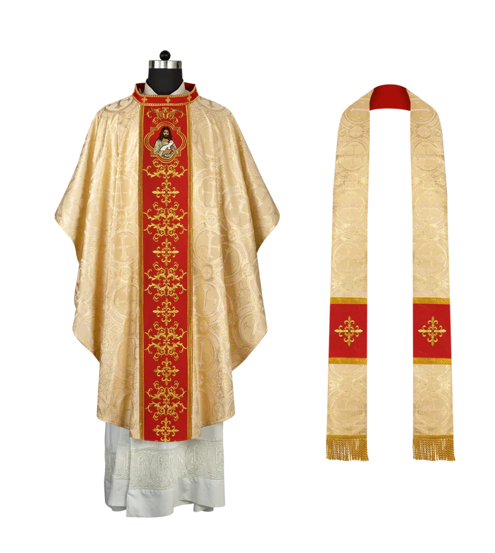 Liturgical Chasuble with Intricate Embroidery of Jesus and the Lamb