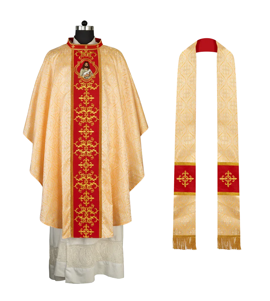 Liturgical Chasuble with Intricate Embroidery of Jesus and the Lamb