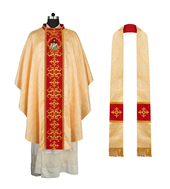 Liturgical Chasuble with Intricate Embroidery of Jesus and the Lamb