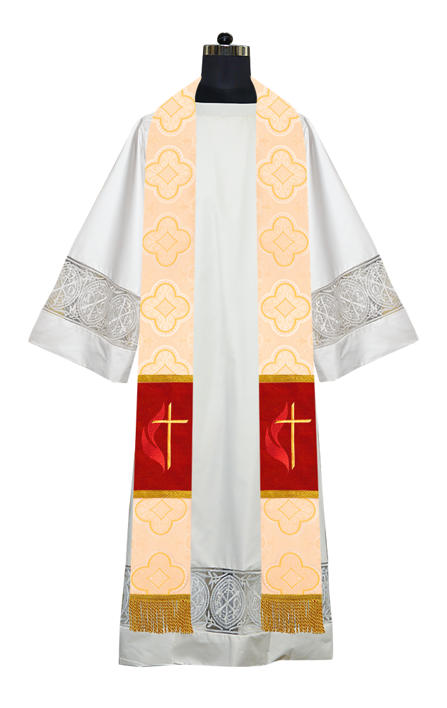 Cross and Flame Embroidered Priest Stole