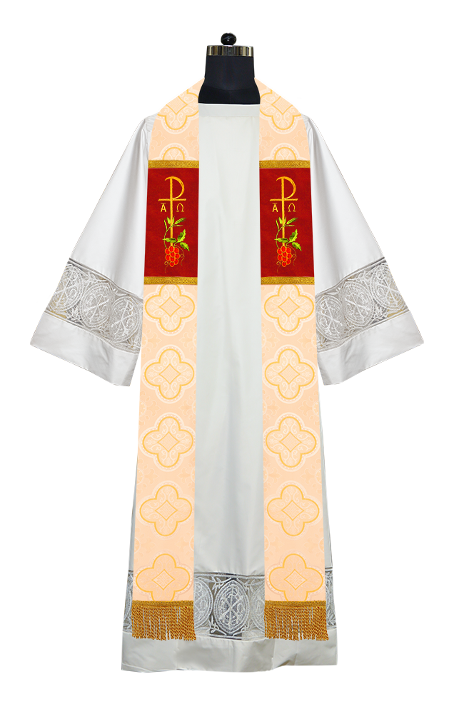 Chi Rho with Grapes Embroidered Clergy Stole